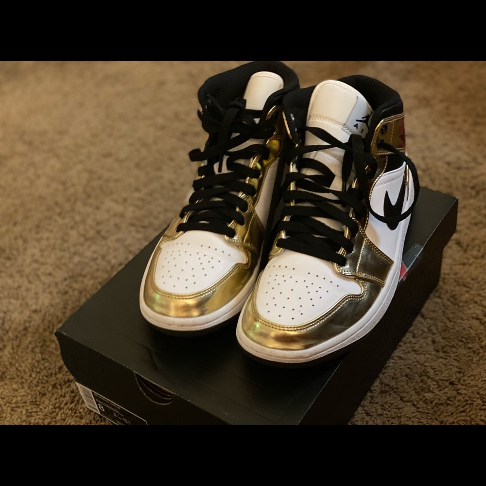 Nike Gold and White High-Top Sneakers